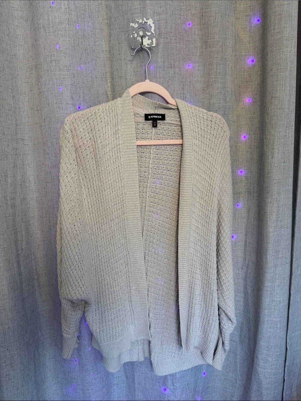 Express Open-Front Knit Cardigan in Light Cream